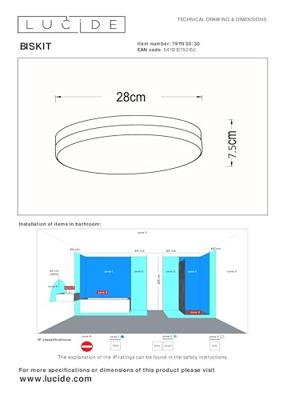 Lucide BISKIT - Plafonnière Badkamer - Ø 28 cm - LED - 1x18W 2700K - IP44 - Bewegingssensor - Zwart