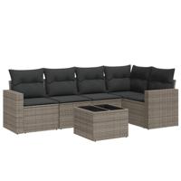 6-delige Loungeset met kussens poly rattan grijs - thumbnail