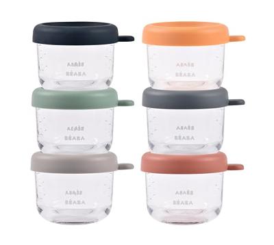 Doos met 6 glazen inmaakpotten BEABA meerkleurig