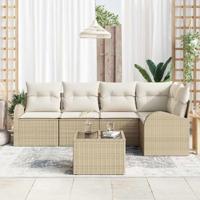 Tuinbankenset met kussen 6 pcs Beige en Wit poly rattan - thumbnail
