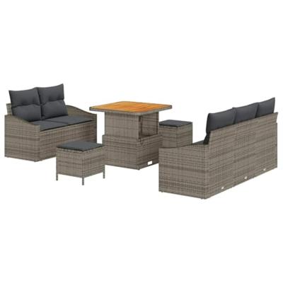 Tuinbankenset met kussen 8 pcs Grijs poly rattan