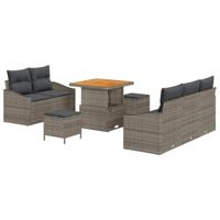 Tuinbankenset met kussen 8 pcs Grijs poly rattan - thumbnail