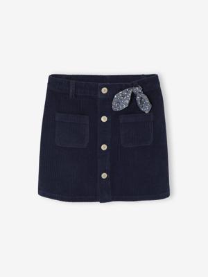 Fluwelen rok met knopen met sierstrik marineblauw