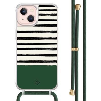 iPhone 13 hoesje met groen koord - Green stripes iPhone 13 hoesje met groen koord - Green stripes