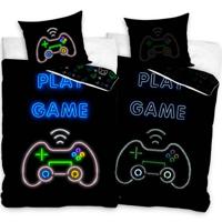 Gamer Play Game Dekbedovertrek Glow in the Dark zwart 140 x 200 cm - 70 x 90 cm - katoen - thumbnail