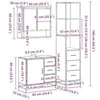 3-delige Badkamermeubelset bewerkt hout gerookt eikenkleurig - thumbnail