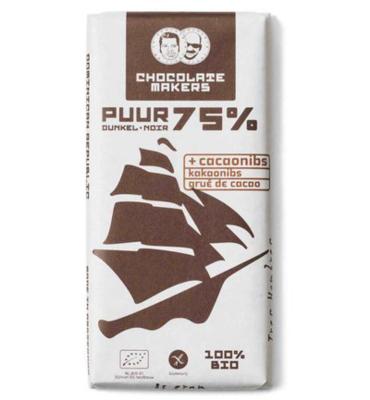 Chocolatemakers Reep tres hombres 75% puur met cacaonibs bio 80 Gram