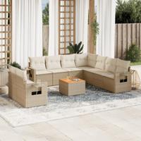 10-delige Loungeset met kussens poly rattan beige - thumbnail