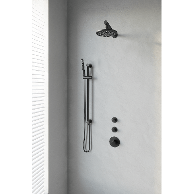 Black Edition thermostatische inbouw regendouche SET 13+ met 20cm douchekop en handdouche, mat zwart