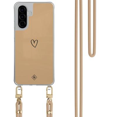 Samsung Galaxy A56 hoesje met beige koord - Hart bruin Samsung Galaxy A56 hoesje met beige koord - Hart bruin