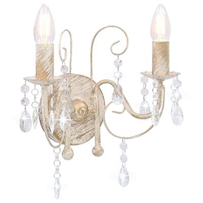 VidaXL Wandlamp met kralen 2xe14 antiekwit VidaXL Wandlamp met kralen 2xe14 antiekwit