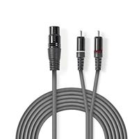 XLR-Audiokabel | XLR 3-pins female - 2x RCA male | 1,5 m | Grijs - thumbnail