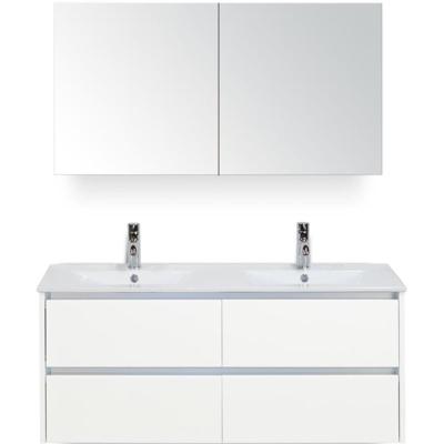 Dante Badmeubelset 120 cm - Wit Hoogglans - Keramische Wastafel Wit Enjoy met Spiegelkast