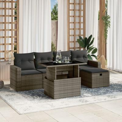 6-delige Loungeset met kussens poly rattan grijs - thumbnail