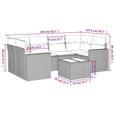 7-delige Loungeset met kussens poly rattan grijs - thumbnail