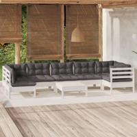 8-delige Loungeset met kussens grenenhout wit - thumbnail