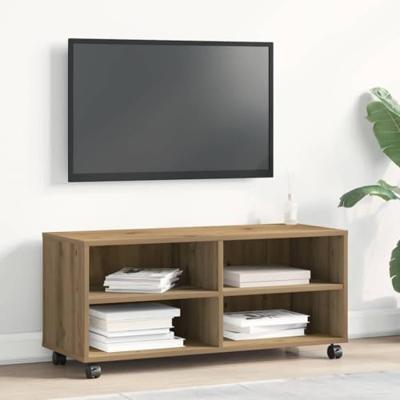 vidaXL Modern Artisan Oak Entertainment Centre Met Ingebouwde Schappen en Soepele Mobiliteit Wielen voor de Woonkamer | Stijlvol TV-meubel Buffettafel Meubels Houten Eenheid Designer