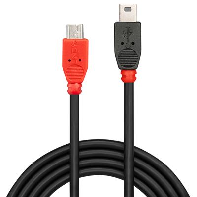 LINDY USB-kabel USB 2.0 USB Micro-B stekker, USB Mini-B stekker 2,00 m zwart met OTG-functie