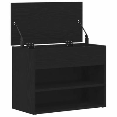 VidaXL Schoenenbank met plank zwart eiken 60 x 30 x 45 cm bewerkt hout VidaXL Schoenenbank met plank zwart eiken 60 x 30 x 45 cm bewerkt hout