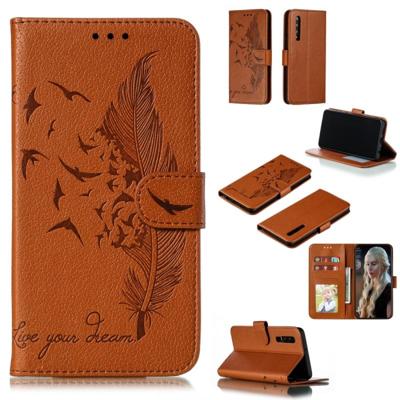 Feather patroon Litchi textuur horizontale Flip lederen draagtas met portemonnee & houder & kaartsleuven voor Huawei P30 (bruin)