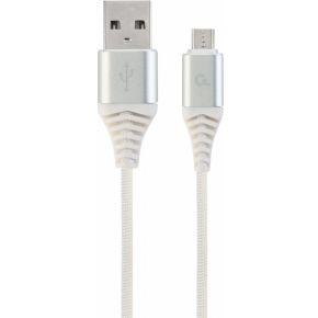 Premium micro-USB laad- & datakabel 'katoen', 1 m, zilver/wit
