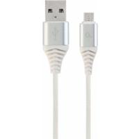 Premium micro-USB laad- & datakabel 'katoen', 1 m, zilver/wit - thumbnail