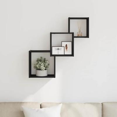 Wandplanken kubus 68x15x68cm bewerkt hout zwart eikenkleur Wandplanken kubus 68x15x68cm bewerkt hout zwart eikenkleur