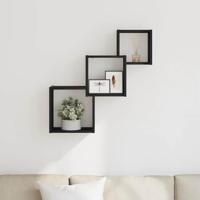 Wandplanken kubus 68x15x68cm bewerkt hout zwart eikenkleur - thumbnail