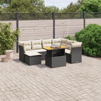 8-delige Loungeset met kussens poly rattan zwart - thumbnail