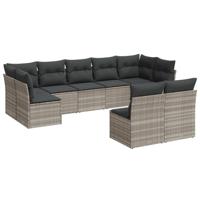 9-delige Loungeset met kussens poly rattan lichtgrijs - thumbnail
