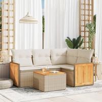 5-delige Loungeset met kussens poly rattan beige - thumbnail