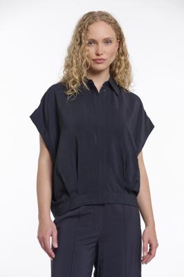 Rino & Pelle Boxy Capsleeve Top With Pleats In Waist Imela.7002 Blouse 10175 Dark Navy