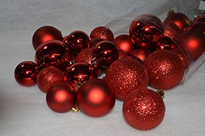 Decoris kerstballen set Plastic 30st Kerstrood 4-5-6cm - thumbnail