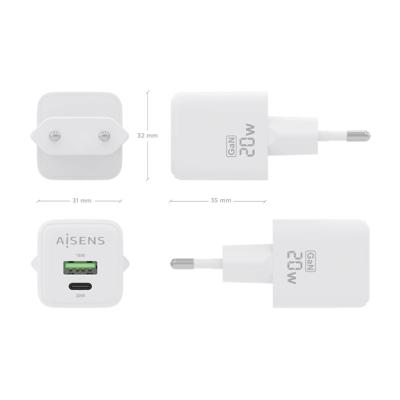 Oplader Aisens ASCH-20W2P010-W Wit 20 W (1 Stuks)