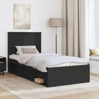 Bedframe met hoofdeinde Zwart 90 x 190 cm Massief grenenhout - thumbnail