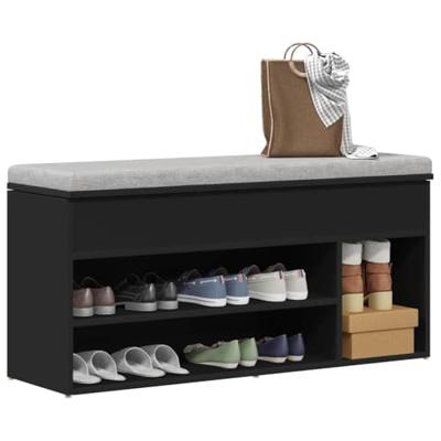 VidaXL Schoenenbank 102x30,5x45 cm bewerkt hout zwart VidaXL Schoenenbank 102x30,5x45 cm bewerkt hout zwart