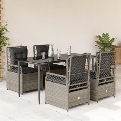 5-delige Tuinset met kussens poly rattan lichtgrijs