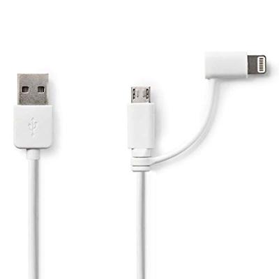 2-in-1 Sync and Charge-Kabel | USB-A Male - Micro-B Male / Apple Lightning 8-Pins Male | 1,0 m | Wit 2-in-1 Sync and Charge-Kabel | USB-A Male - Micro-B Male / Apple Lightning 8-Pins Male | 1,0 m | Wit