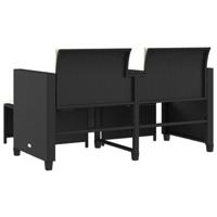 Tuinbank 2-zits met tafel en voetenbanken poly rattan zwart - thumbnail