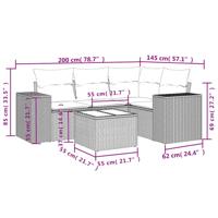 5-delige Loungeset met kussens poly rattan lichtgrijs - thumbnail