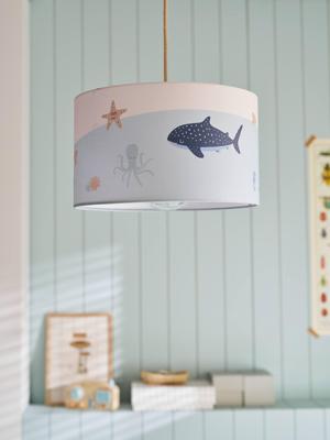 Zeedieren lampenkap blauw, bedrukt