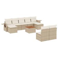 10-delige Loungeset met kussens poly rattan beige - thumbnail