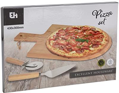 Excellent Houseware 3-delige pizzasnijset 43x30 cm bamboe