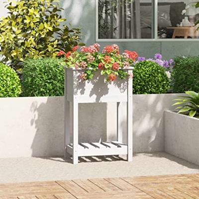 VidaXL Plantenbak met schap 54x34,5x81 cm massief grenenhout wit VidaXL Plantenbak met schap 54x34,5x81 cm massief grenenhout wit
