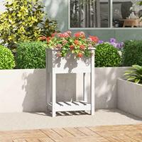 VidaXL Plantenbak met schap 54x34,5x81 cm massief grenenhout wit - thumbnail