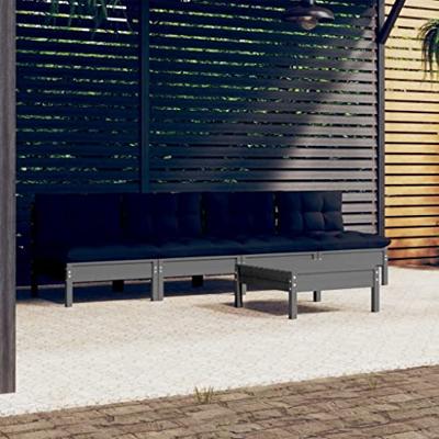 5-delige Loungeset met antracietkleurige kussens grenenhout