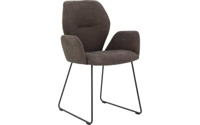 Goossens Eetkamerstoel Hera bruin stof met armleuning, modern design