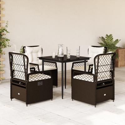 5-delige Tuinset met kussens poly rattan bruin