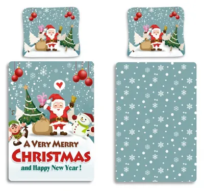 Kerst dekbedovertrek Merry Christmas and a happy new year 140 x 200 cm (70 x 90 cm)