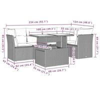 6-delige Loungeset met kussens poly rattan zwart - thumbnail